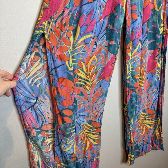 Kona Sol Medium Swim Coverup Pants Slit Pull On Colorful Palm Print - Picture 4 of 7
